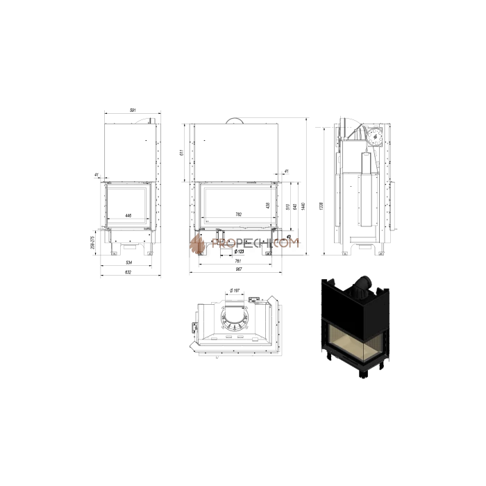 Каминная топка Kratki MBO/P/BS/G/SG (гнутое стекло) (15 кВт)