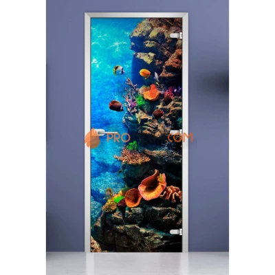 Стеклянная межкомнатная дверь DoorWood с фотопечатью Underwater World-15, 2000х700 мм