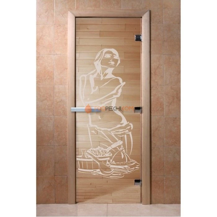 Дверь для бани DoorWood с рисунком Искушение Прозрачная, 2000x800 мм