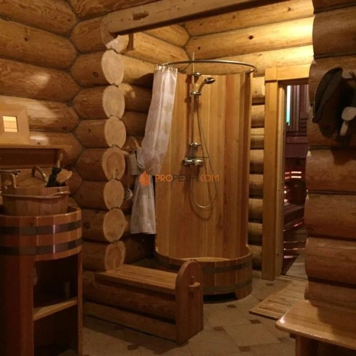 Душевая кабина BentWood с держателем для шторки (лиственница натуральная)