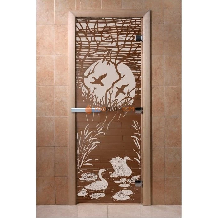 Дверь для бани DoorWood с рисунком Лебединое озеро Бронза, 2000x800 мм