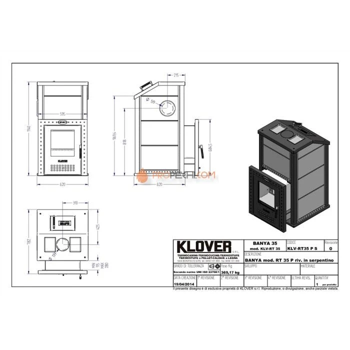 Дровяная печь для бани Klover RT 35-P ( Талькомагнезит 30 мм)