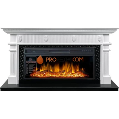 Каминокомплект Royal Flame Carlyle - Белый с черным с очагом Vision 42 LOG LED