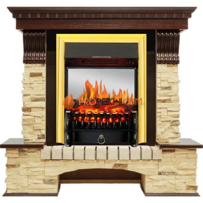 Каминокомплект Royal Flame Pierre Luxe - Темный дуб / Сланец с очагом Fobos FX M Brass