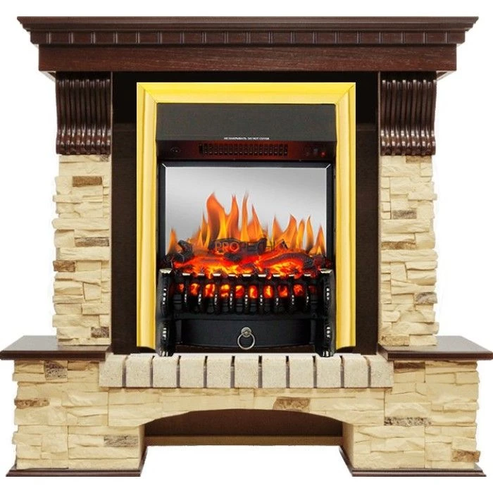 Каминокомплект Royal Flame Pierre Luxe - Темный дуб / Сланец с очагом Fobos FX M Brass
