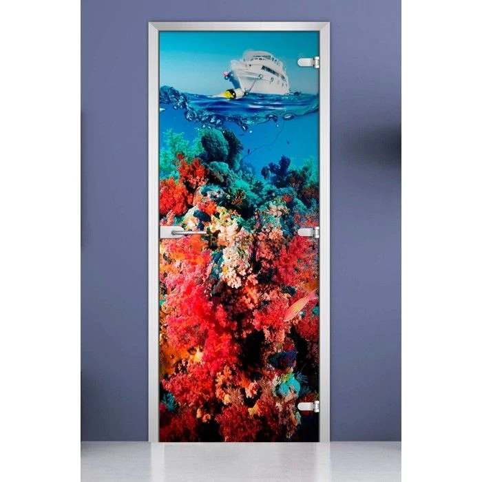 Стеклянная межкомнатная дверь DoorWood с фотопечатью Underwater World-05, 2000х800 мм