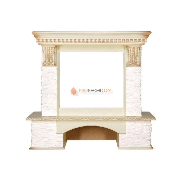 Каминокомплект Royal Flame Pierre Luxe - Сланец белый / Слоновая кость с патиной с очагом Vision 23 EF LED FX