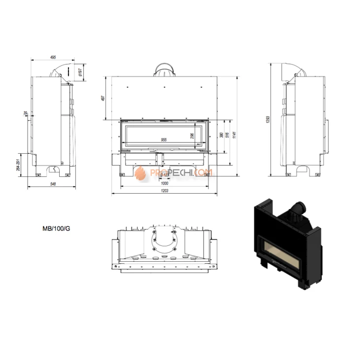 Каминная топка Kratki MB100/G (14 кВт)