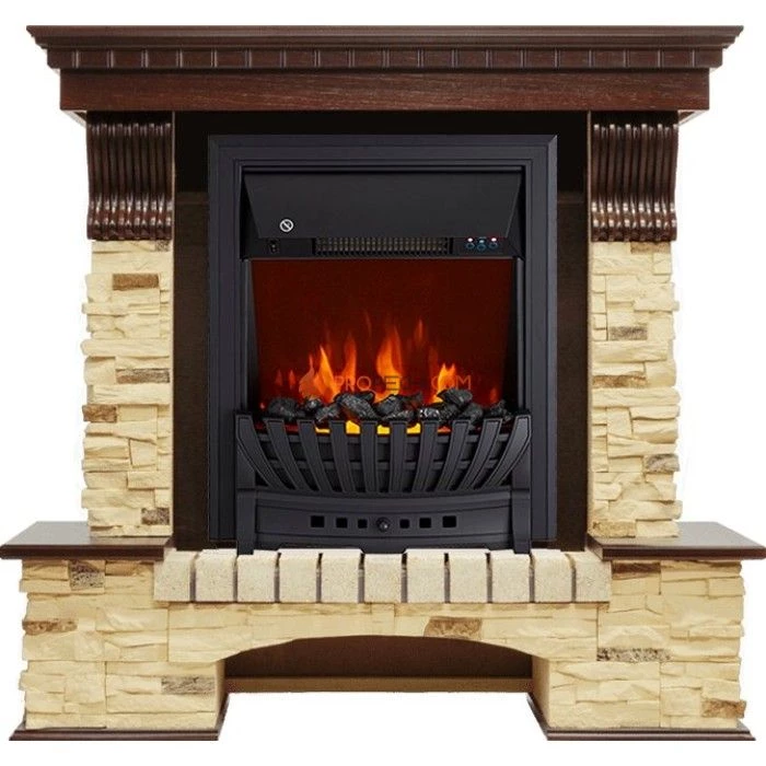 Каминокомплект Royal Flame Pierre Luxe угловой - Темный дуб / Сланец с очагом Aspen Black