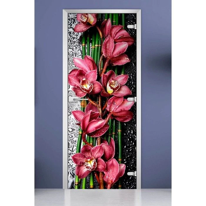 Стеклянная межкомнатная дверь DoorWood с фотопечатью Flowers-20, 2000х800 мм