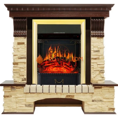 Каминокомплект Royal Flame Pierre Luxe - Темный дуб / Сланец с очагом Majestic FX Brass