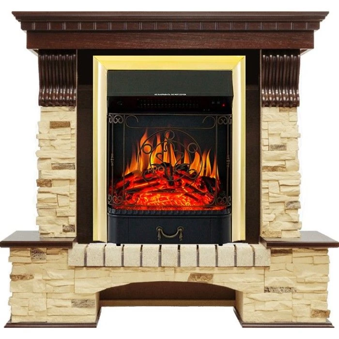 Каминокомплект Royal Flame Pierre Luxe - Темный дуб / Сланец с очагом Majestic FX Brass