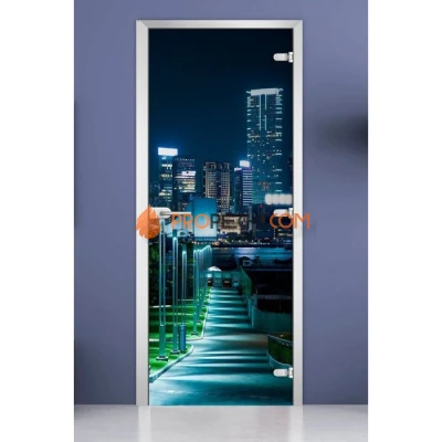 Стеклянная межкомнатная дверь DoorWood с фотопечатью City-10, 2000х800 мм