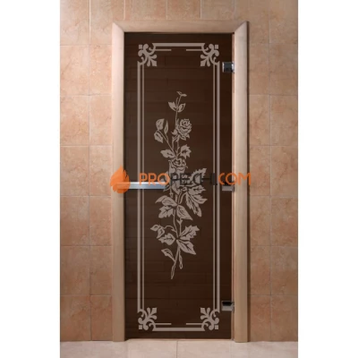 Дверь для бани DoorWood с рисунком Розы Черный жемчуг, 2000x800 мм