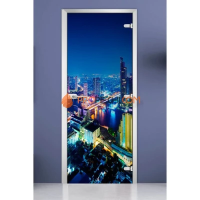 Стеклянная межкомнатная дверь DoorWood с фотопечатью City-09, 2000х700 мм