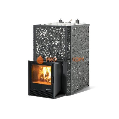 Дровяная печь для бани ИзиСтим Ялта 60 К/2024 в кожухе Хохлома черный