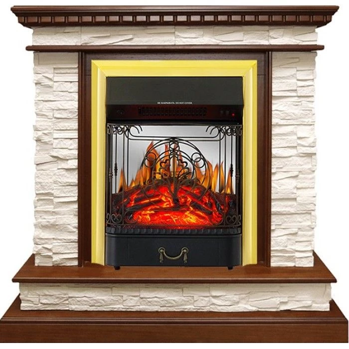 Электрокамин Royal Flame Calgary - Дуб / Сланец белый с очагом Majestic FX M Brass