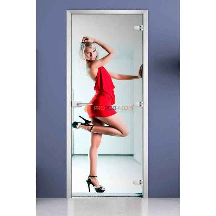 Стеклянная межкомнатная дверь DoorWood с фотопечатью Woman-10, 2000х600 мм