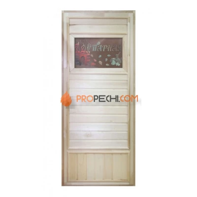 Дверь для бани DoorWood деревянная Вагонка эконом со стеклом Банька (1850x750 мм)