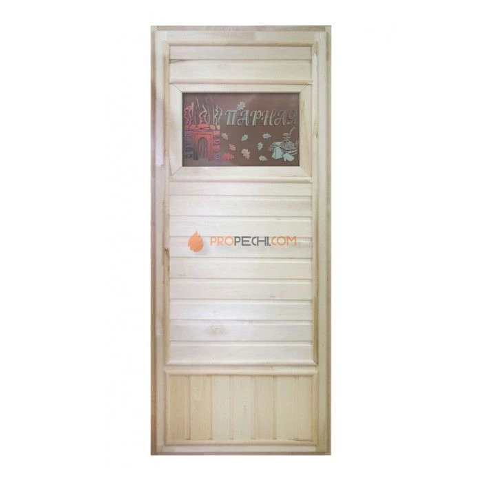 Дверь для бани DoorWood деревянная Вагонка эконом со стеклом Банька (1850x750 мм)