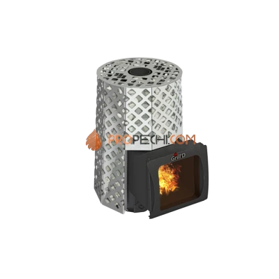 Дровяная банная печь Grill’D Violet Steel Romb Short Window Max Pro (Камень колотый, 100 кг)