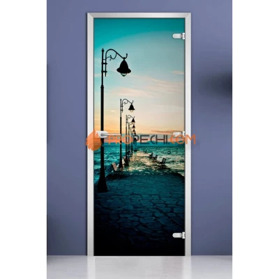 Стеклянная межкомнатная дверь DoorWood с фотопечатью City-03, 2000х800 мм