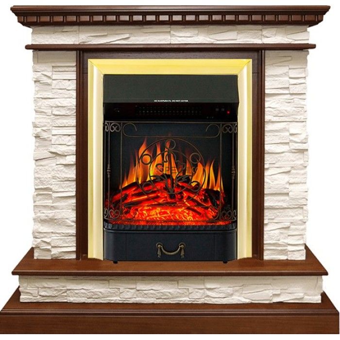 Каминокомплект Royal Flame Calgary - Дуб / Сланец белый с очагом Majestic FX Brass