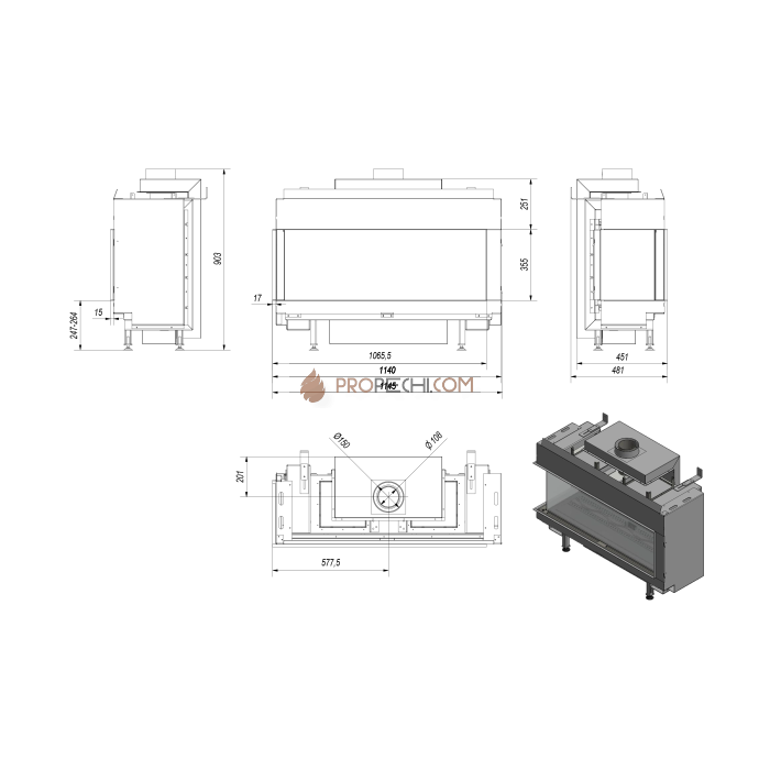 Газовая топка Kratki LEO/L/100/LPG (балонный газ) (9,2 кВт)