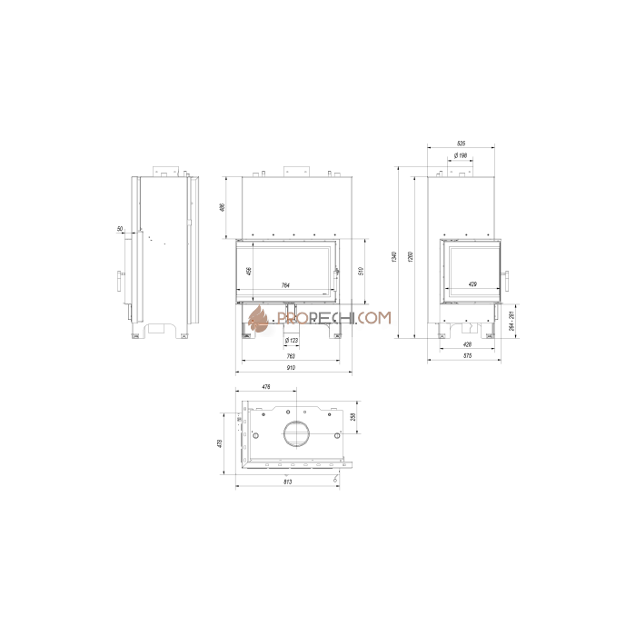 Каминная топка Kratki MBO/PW/15/L/BS/W (с теплообменником)