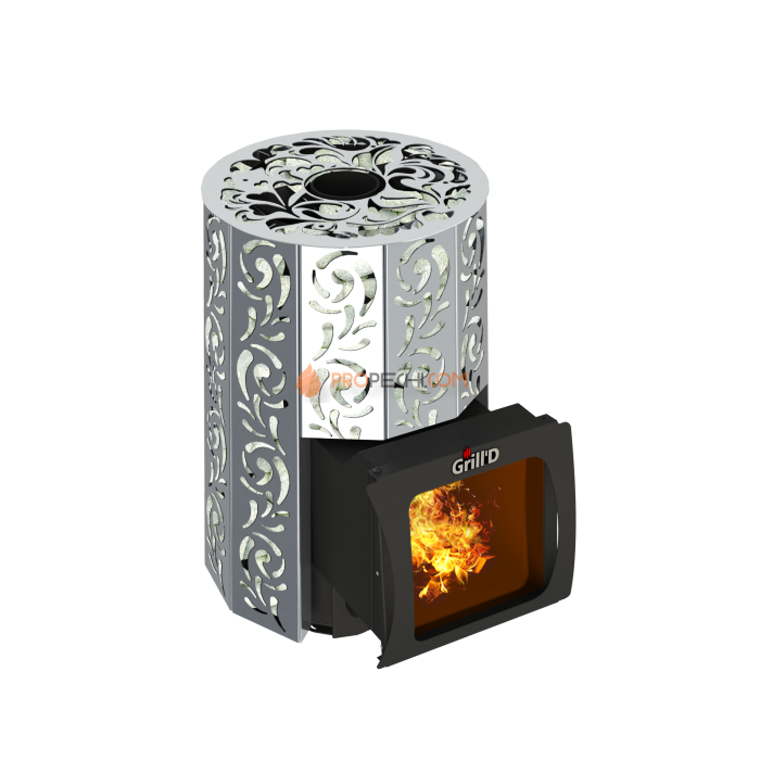 Дровяная банная печь Grill’D Violet Steel Short Window Max Pro (Камень колотый, 100 кг)
