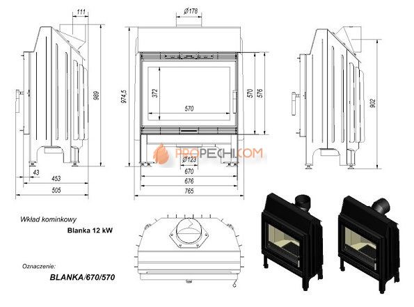 Каминная топка Blanka 670/570