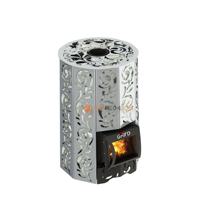 Дровяная банная печь Grill’D Violet Steel Short Pro (Камень колотый, 100 кг)