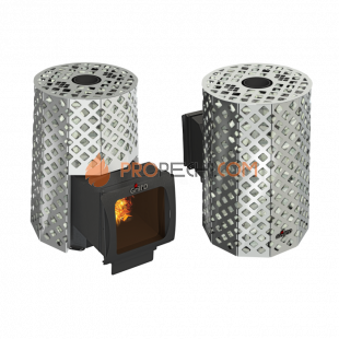Дровяная банная печь Grill’D Violet Steel Romb Long Window Max Pro (Камень колотый, 100 кг)