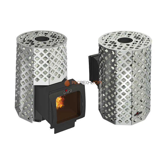 Дровяная банная печь Grill’D Violet Steel Romb Long Window Max Pro (Камень колотый, 100 кг)